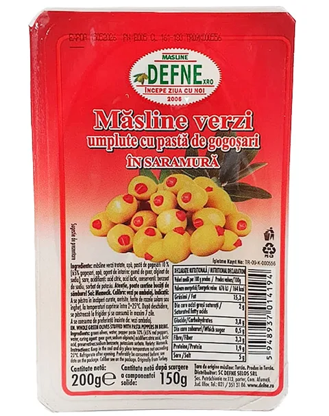 DEFNE ACEITUNAS VERDES RELLENAS PIMIENTO 150G/24